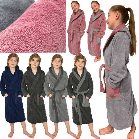 Kinder Frottee Bademantel aus 100% Baumwolle für Mädchen und Jungen